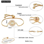 Initial Alphabet Large Letter Cubic Zirconia Gold Slider Bracelet