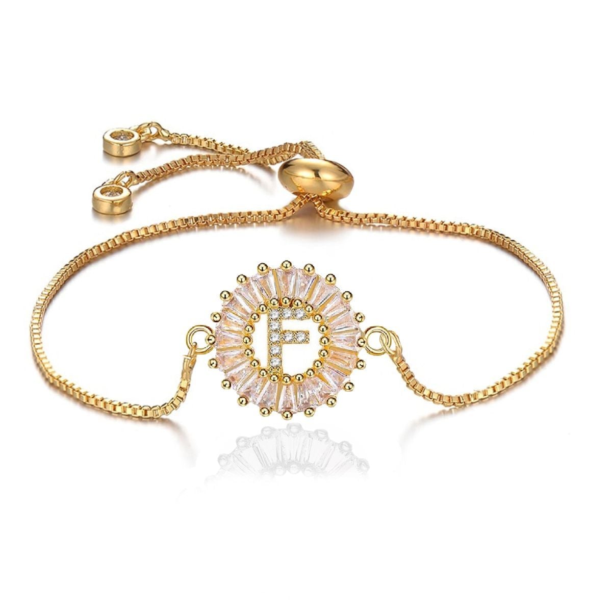 Initial Alphabet Large Letter Cubic Zirconia Gold Slider Bracelet