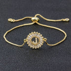 Initial Alphabet Large Letter Cubic Zirconia Gold Slider Bracelet