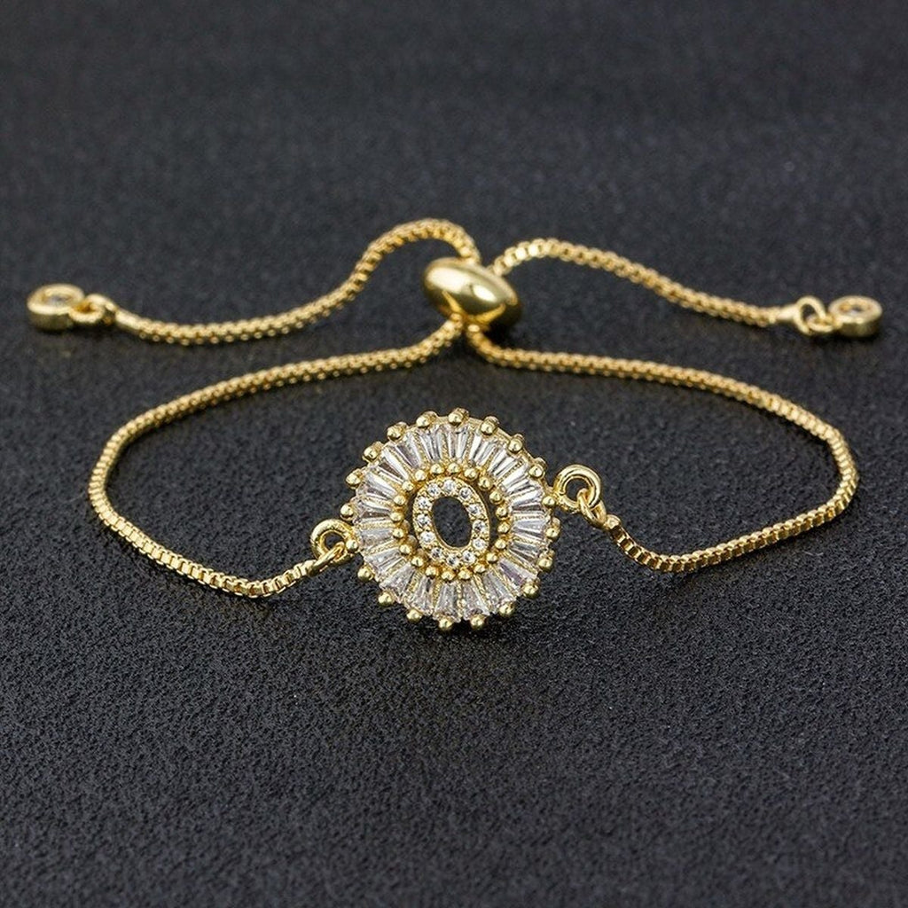 Initial Alphabet Large Letter Cubic Zirconia Gold Slider Bracelet