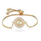 Initial Alphabet Large Letter Cubic Zirconia Gold Slider Bracelet