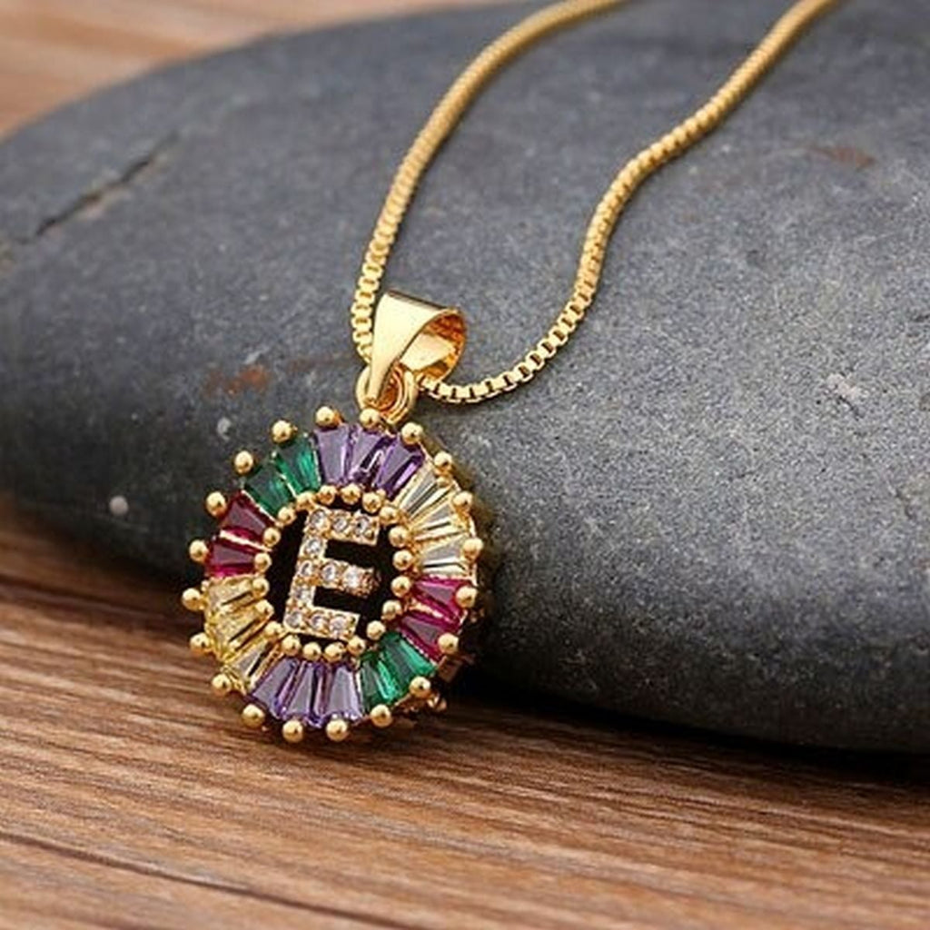 Initial Alphabet Large Letter Cubic Zirconia Cz 18K Gold Pendant Chain Necklacelocket