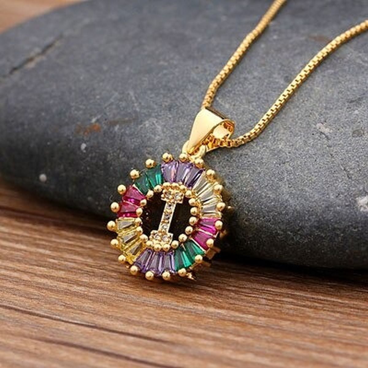 Initial Alphabet Large Letter Cubic Zirconia Cz 18K Gold Pendant Chain Necklacelocket