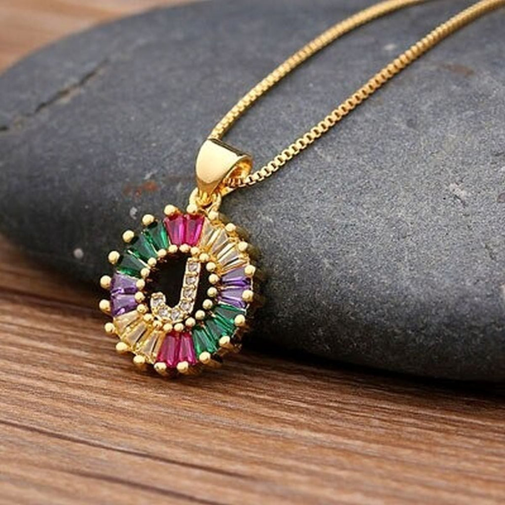Initial Alphabet Large Letter Cubic Zirconia Cz 18K Gold Pendant Chain Necklacelocket