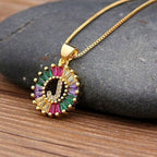 Initial Alphabet Large Letter Cubic Zirconia Cz 18K Gold Pendant Chain Necklacelocket