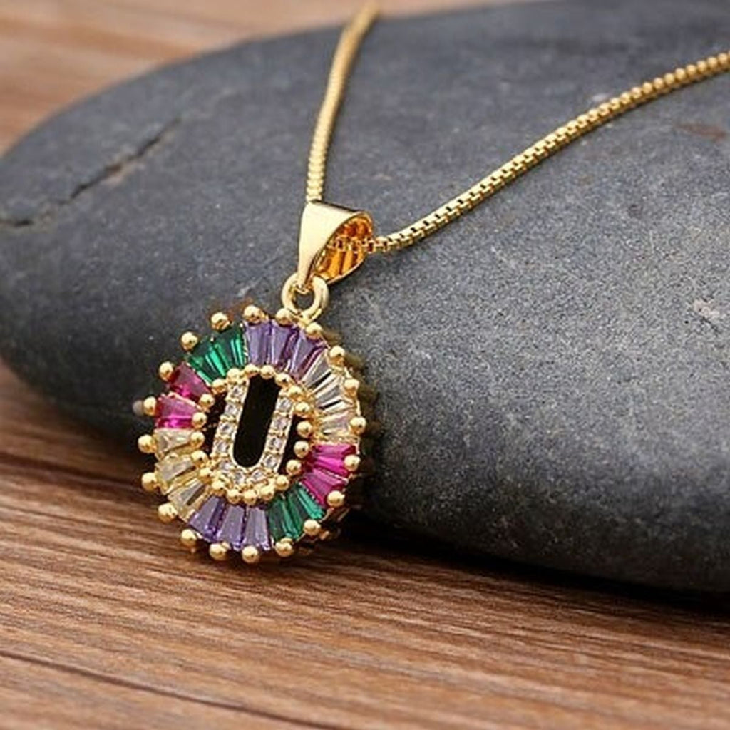 Initial Alphabet Large Letter Cubic Zirconia Cz 18K Gold Pendant Chain Necklacelocket