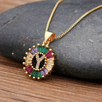 Initial Alphabet Large Letter Cubic Zirconia Cz 18K Gold Pendant Chain Necklacelocket