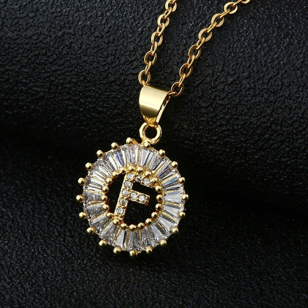 Gold Baguette Initial Alphabet Letter Pendant Chain Bulk