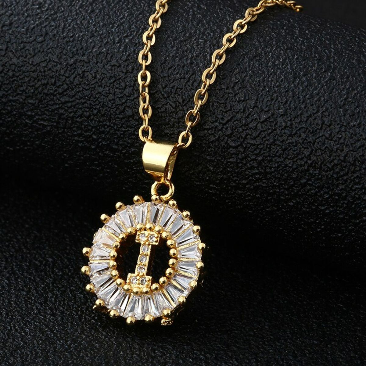 Gold Baguette Initial Alphabet Letter Pendant Chain Bulk
