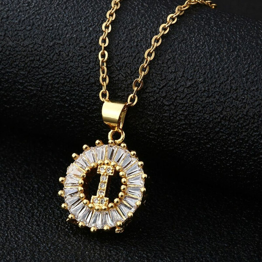 Gold Baguette Initial Alphabet Letter Pendant Chain Bulk