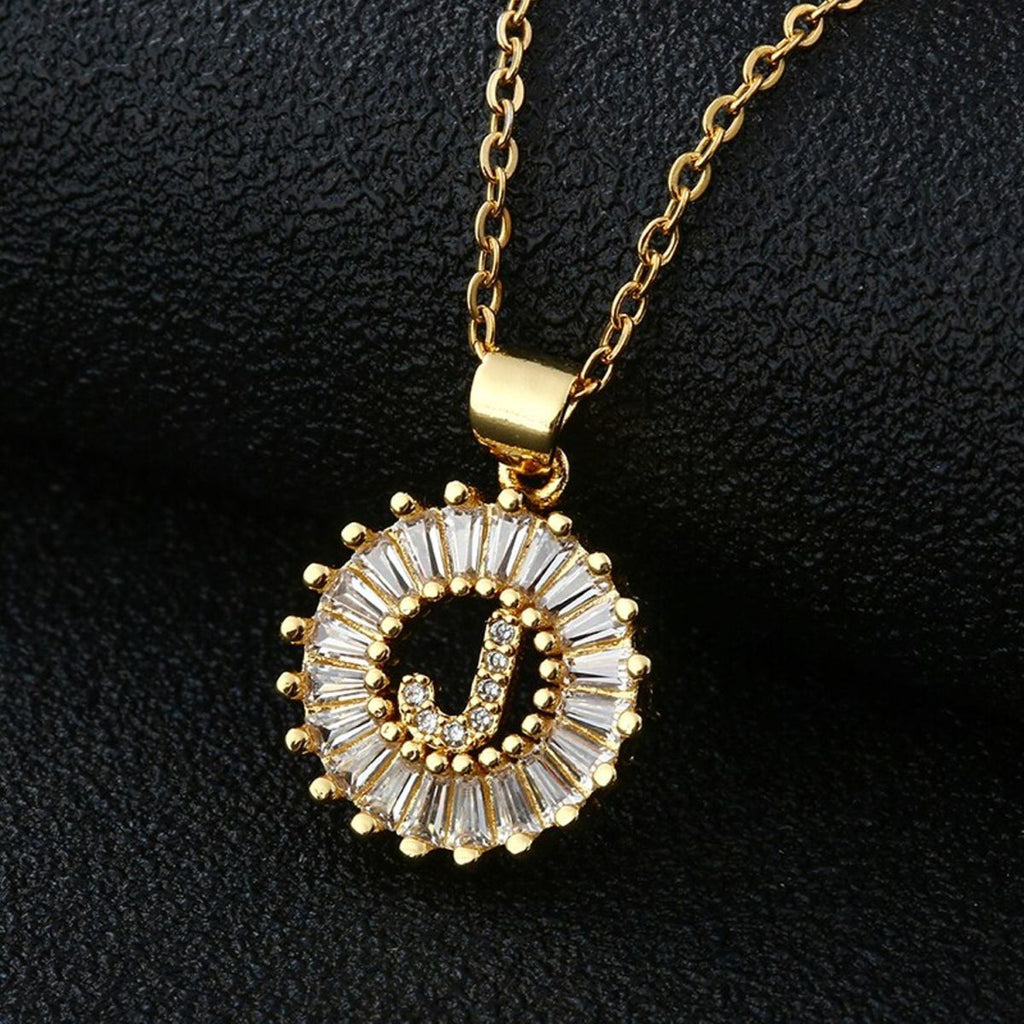 Gold Baguette Initial Alphabet Letter Pendant Chain Bulk