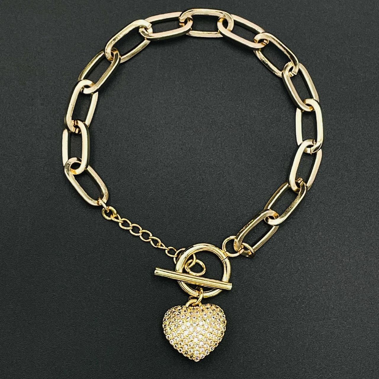 Heart Toggle Gold American Diamond Copper Link Bracelet For Women Main image