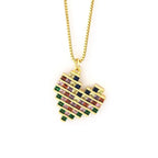 Rainbow Multi Colour Baguette Love Heart Pendant Necklace Chain Bulk