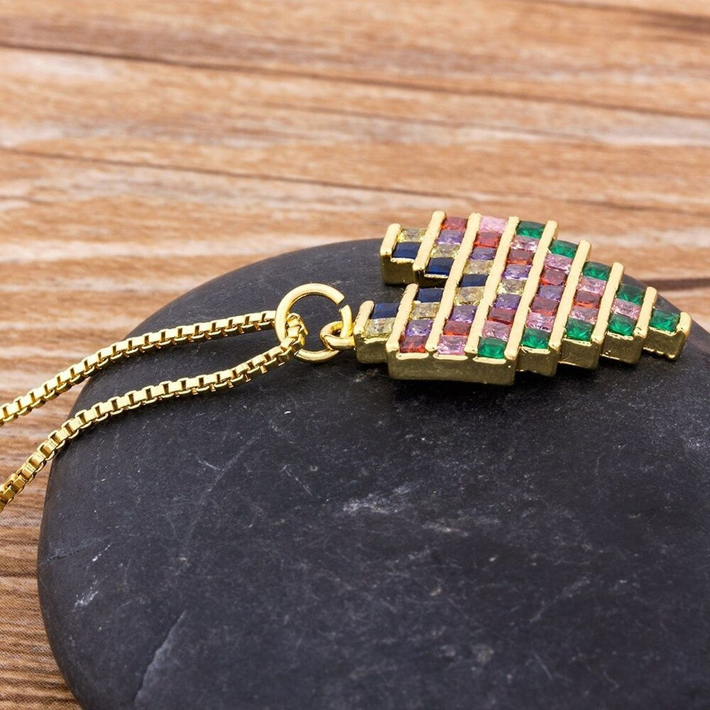 Rainbow Multi Colour Baguette Love Heart Pendant Necklace Chain Bulk