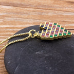 Rainbow Multi Colour Baguette Love Heart Pendant Necklace Chain Bulk