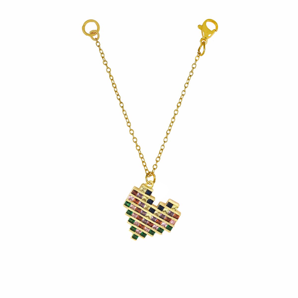Rainbow Multi Colour Baguette Love Heart Slim Link Chain Watch Charm For Women Main image