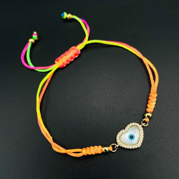 CZ Multi Gold Evil Eye Heart Charms Threads Bracelet Girls Bulk Main image