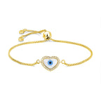 Heart Evil Eye 18K Gold Cubic Zirconia Adjustable Slider Bracelet