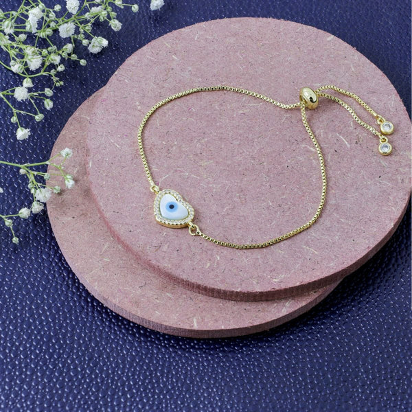 Heart Evil Eye 18K Gold Cubic Zirconia Adjustable Slider Bracelet Secondary image