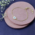 Heart Evil Eye 18K Gold Cubic Zirconia Adjustable Slider Bracelet