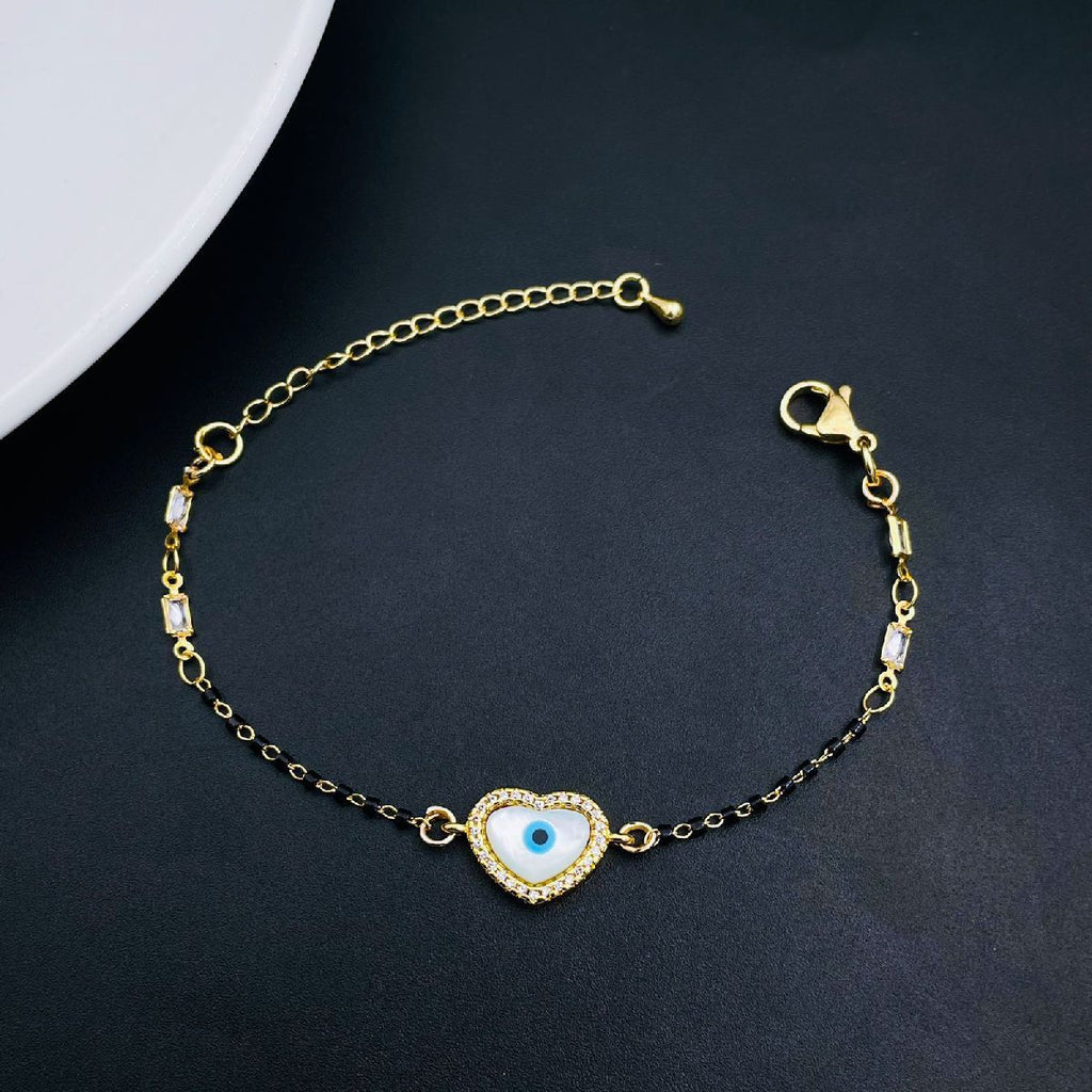 Heart Gold Evil Eye CZ Mother Of Pearl Hand Mangalsutra Bracelet Bulk