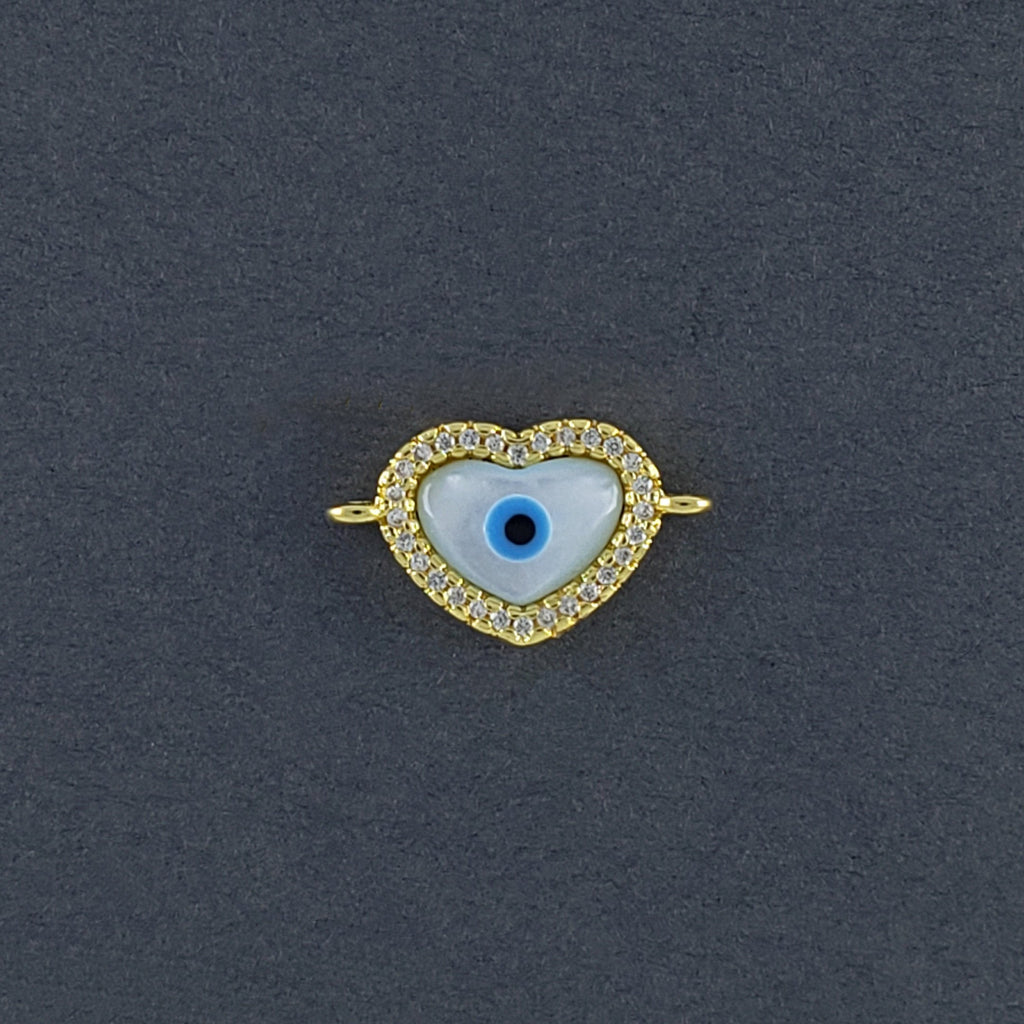 Heart Evil Eye Nazariya White Gold CZ Charm Centre Pcs Bulk