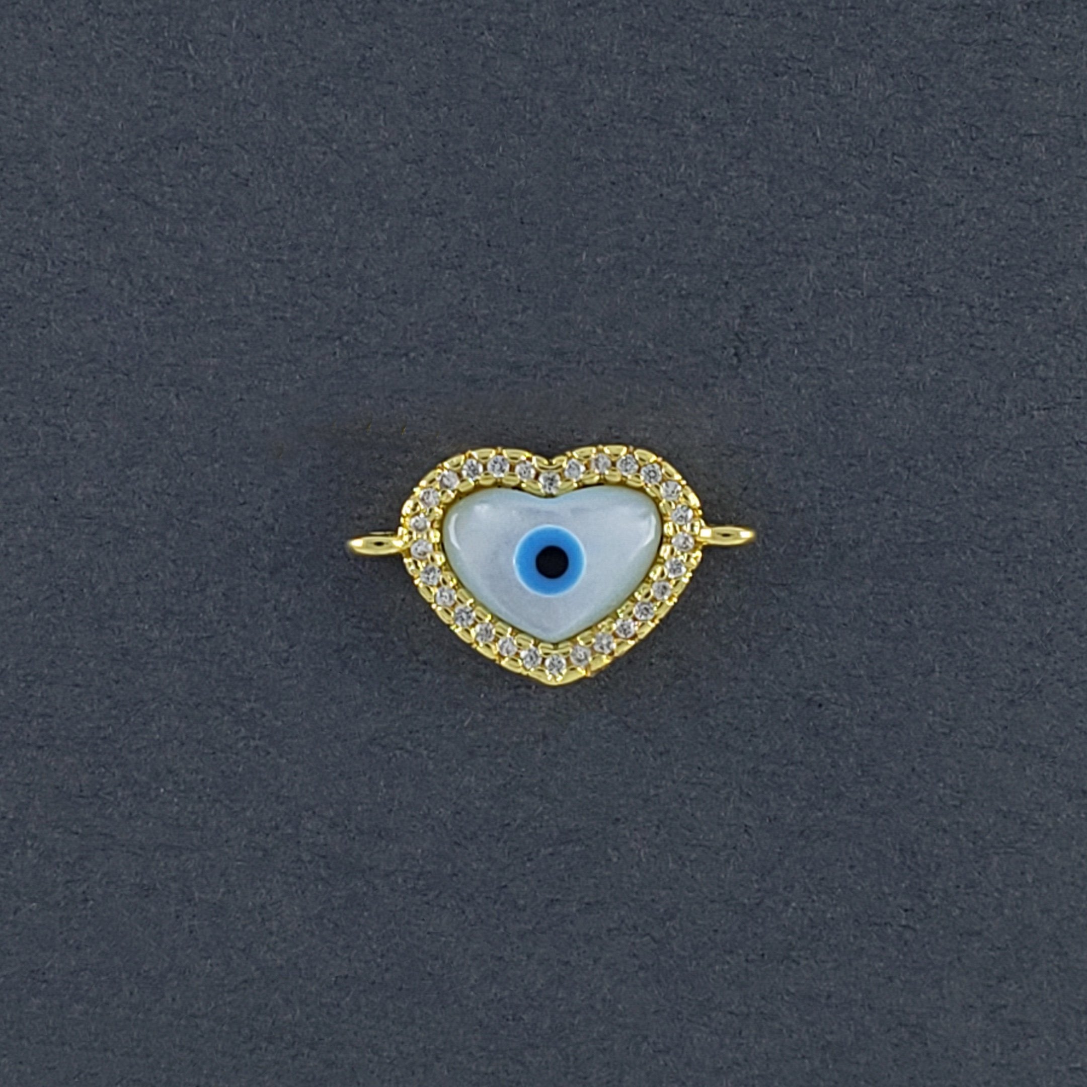 Heart Evil Eye Nazariya White Gold CZ Charm Centre Pcs Bulk