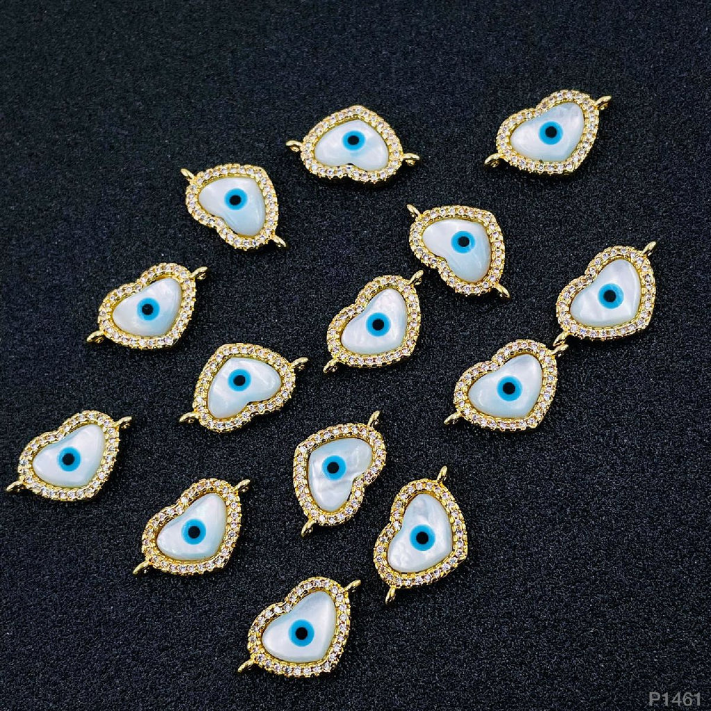Heart Evil Eye Nazariya White Gold CZ Charm Centre Pcs Bulk