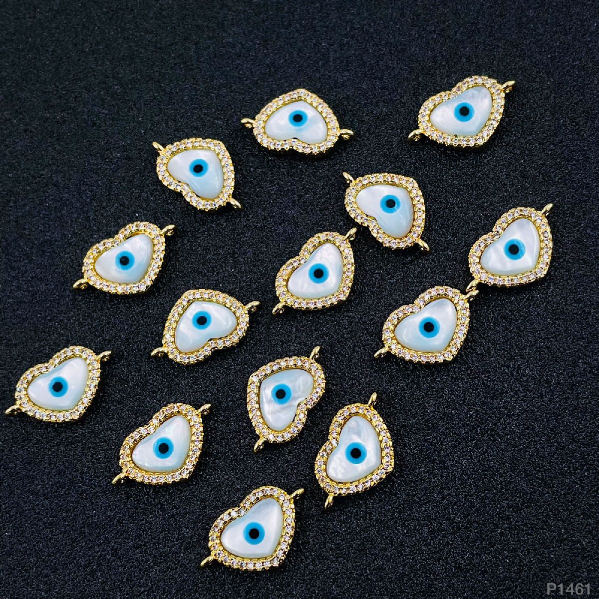 Heart Evil Eye Nazariya White Gold CZ Charm Centre Pcs Bulk