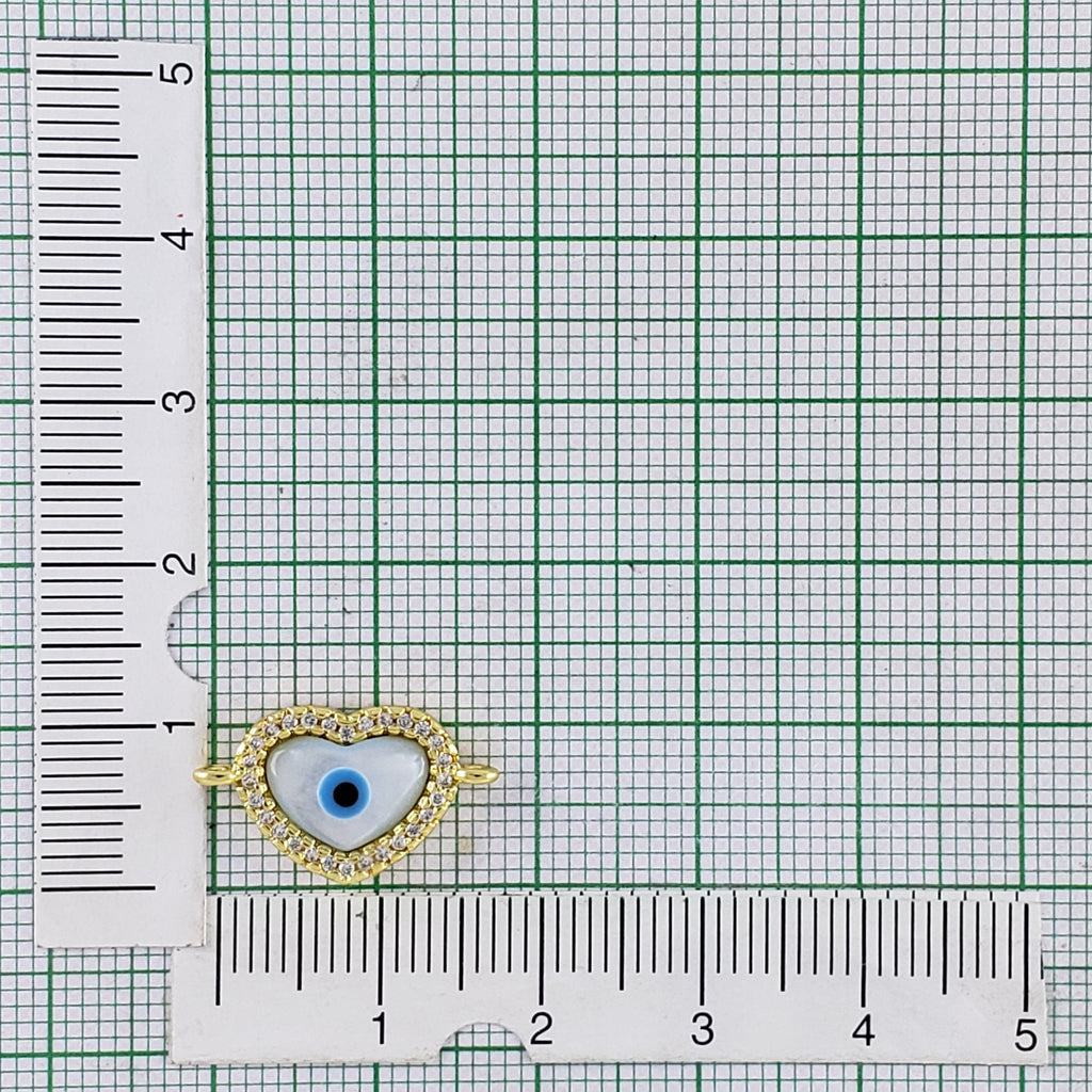 Heart Evil Eye Nazariya White Gold CZ Charm Centre Pcs Bulk