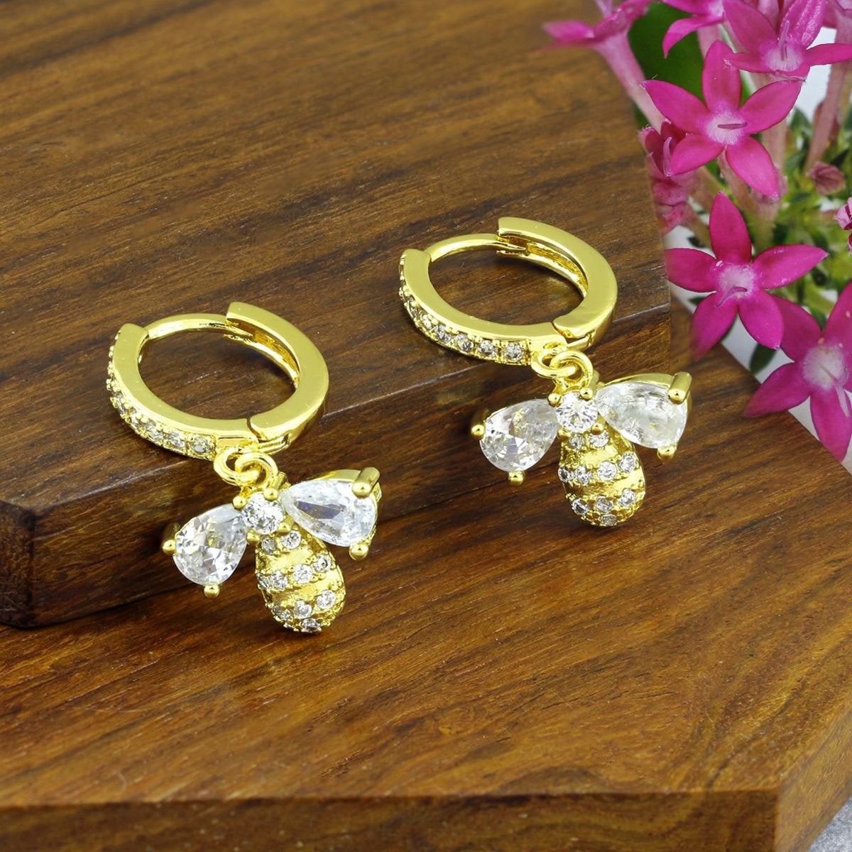 Copper Butterfly Cubic Zirconia Drop Earring Pair For Women Gold Bulk