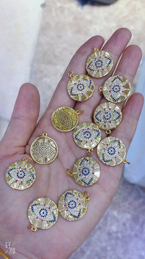 Evil Eye Nazariya Lucky Gold Red Green CZ Pendant Necklace Bulk Main image