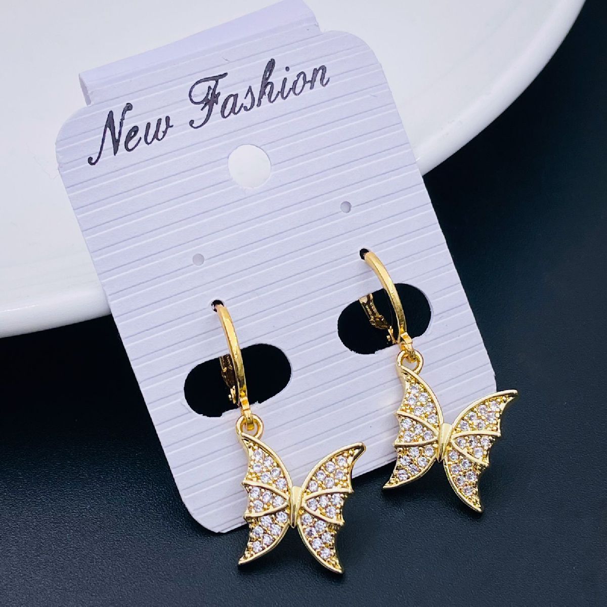 Honey Bee Gold Plated Cubic Zirconia Drop Earring Pair Women Bulk Main image