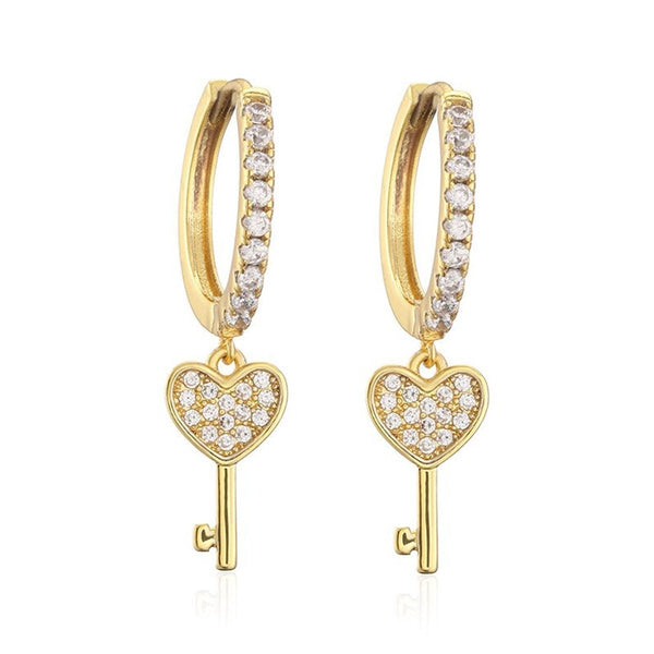 Key 18K Gold Plated Cubic Zirconia Drop Stud Earring Pair Women Bulk Secondary image