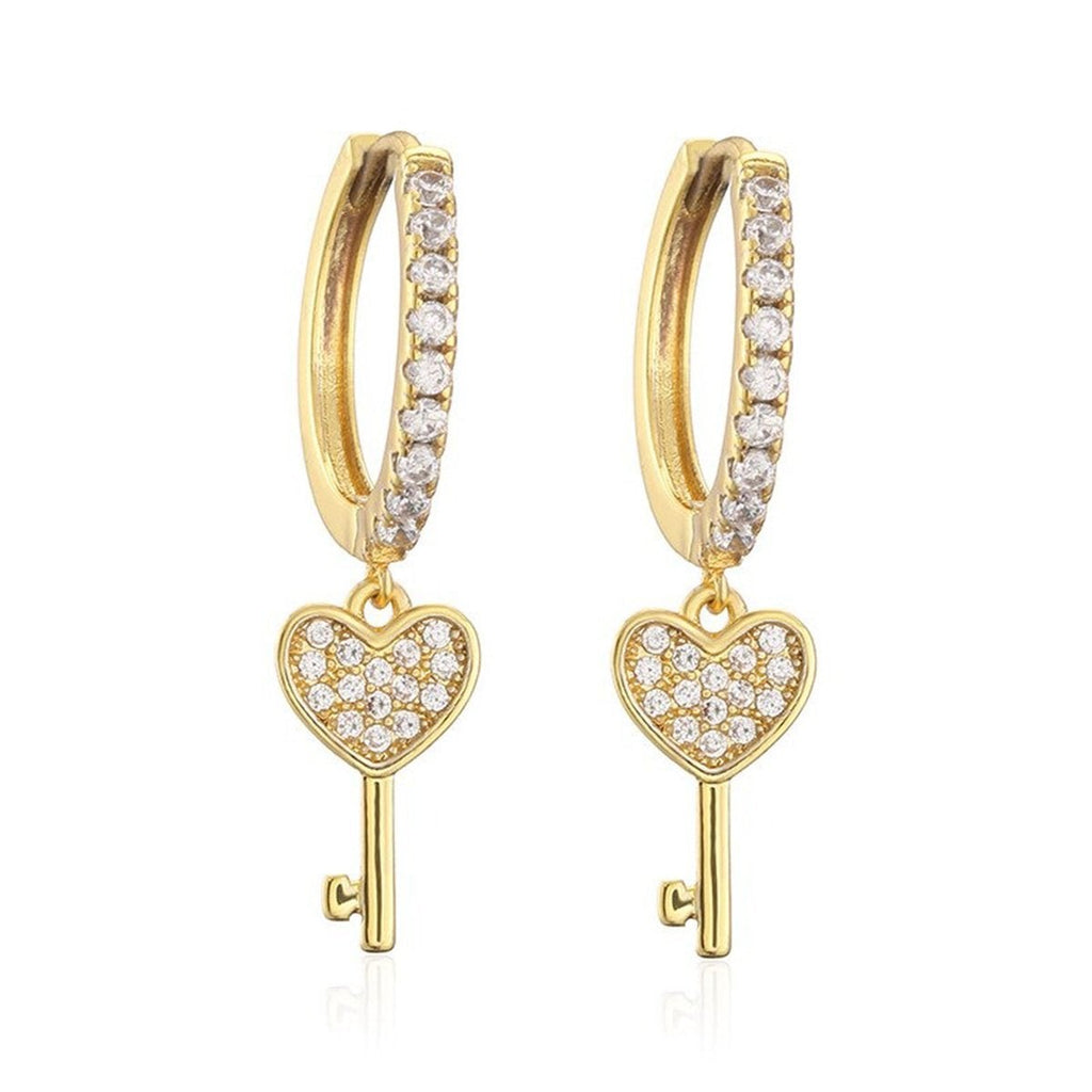 Key 18K Gold Plated Cubic Zirconia Drop Stud Earring Pair Women Bulk