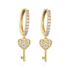 Key 18K Gold Plated Cubic Zirconia Drop Stud Earring Pair Women Bulk