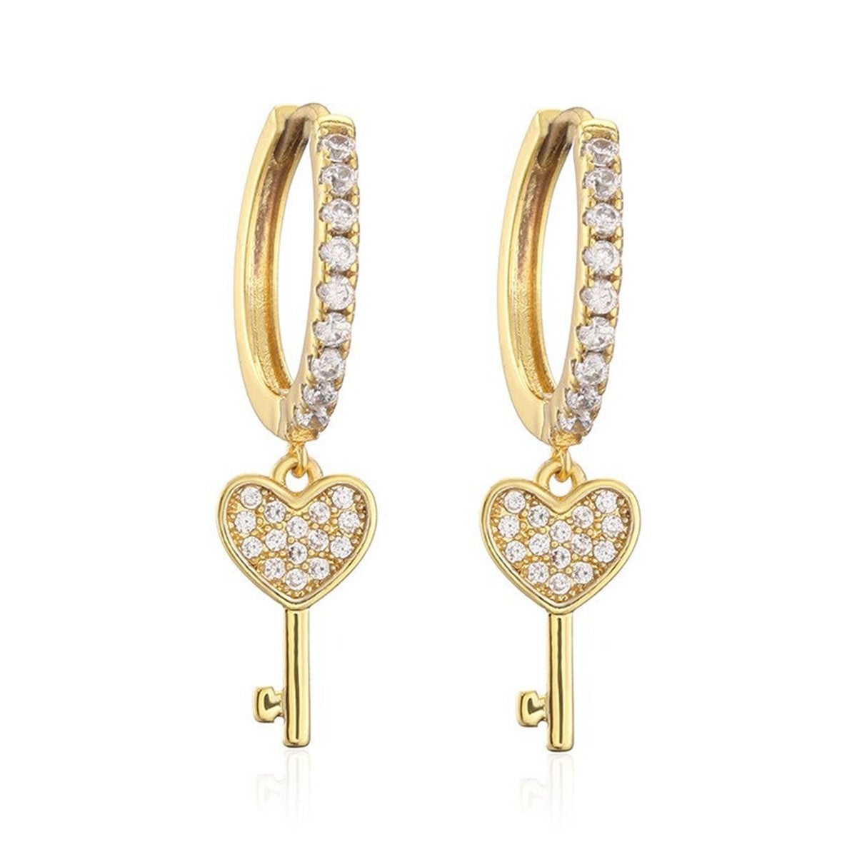 Key 18K Gold Plated Cubic Zirconia Drop Stud Earring Pair Women Bulk