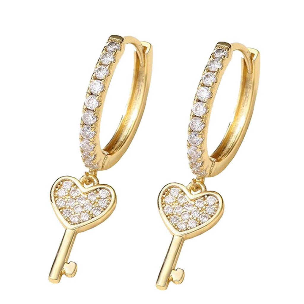 Key 18K Gold Plated Cubic Zirconia Drop Stud Earring Pair Women Bulk