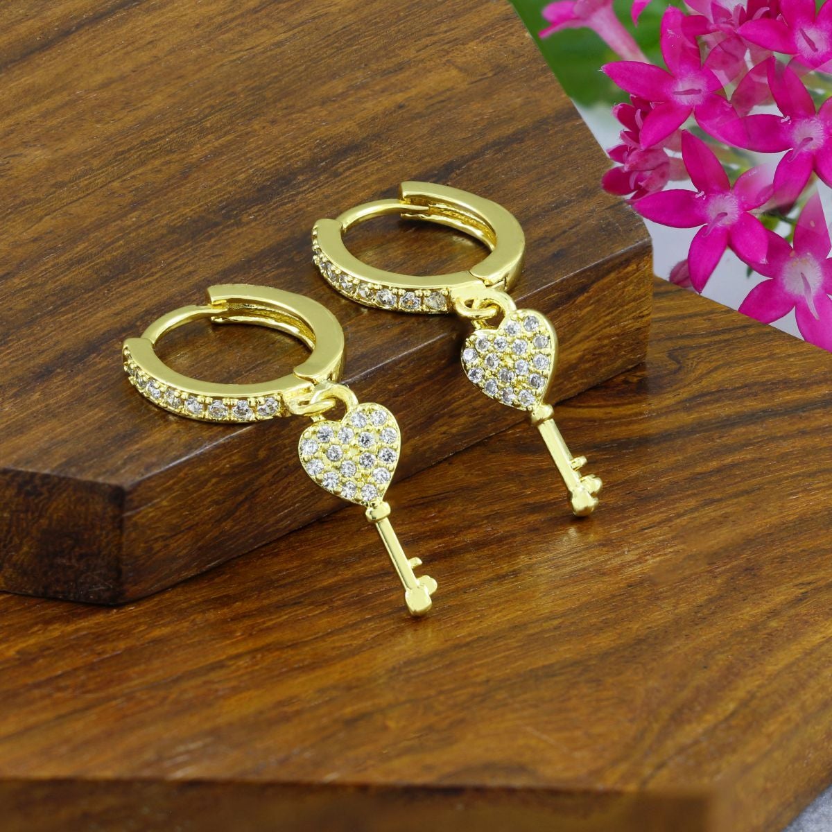 Key 18K Gold Plated Cubic Zirconia Drop Stud Earring Pair Women Bulk