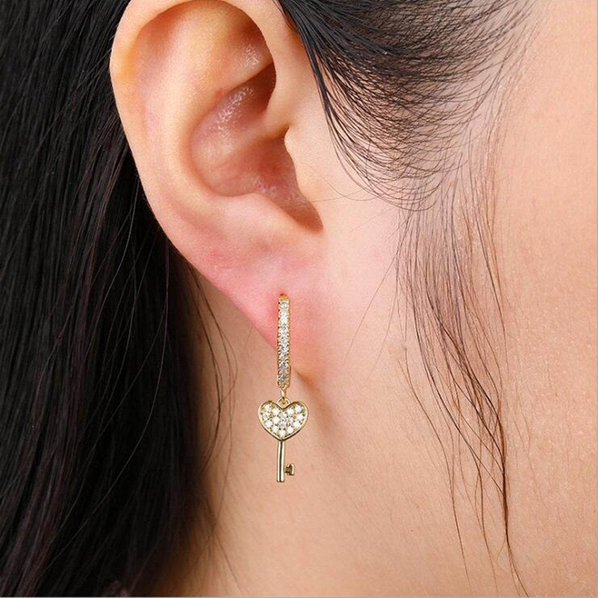 Key 18K Gold Plated Cubic Zirconia Drop Stud Earring Pair Women Bulk
