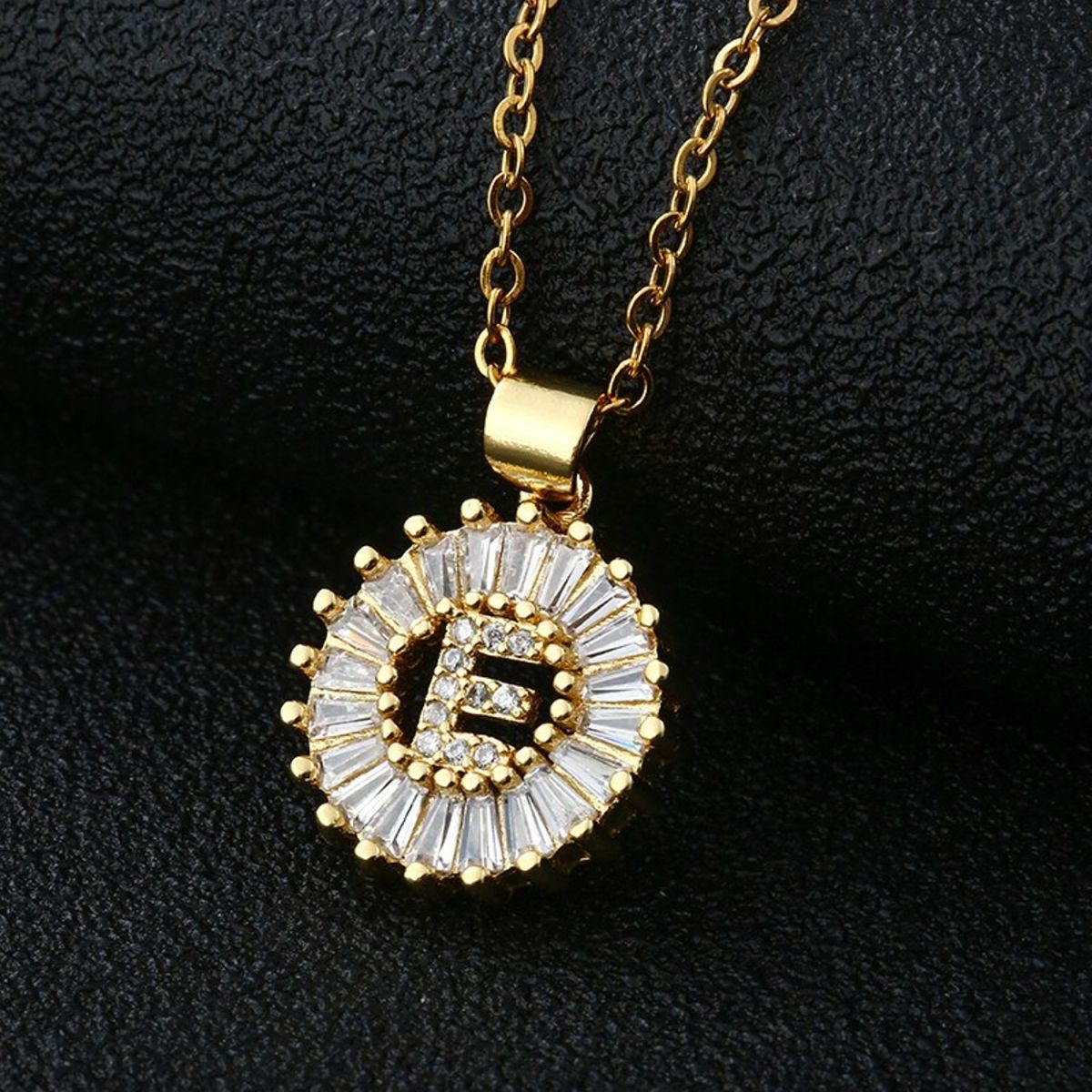 Gold Baguette Initial Alphabet Letter Pendant Chain Bulk