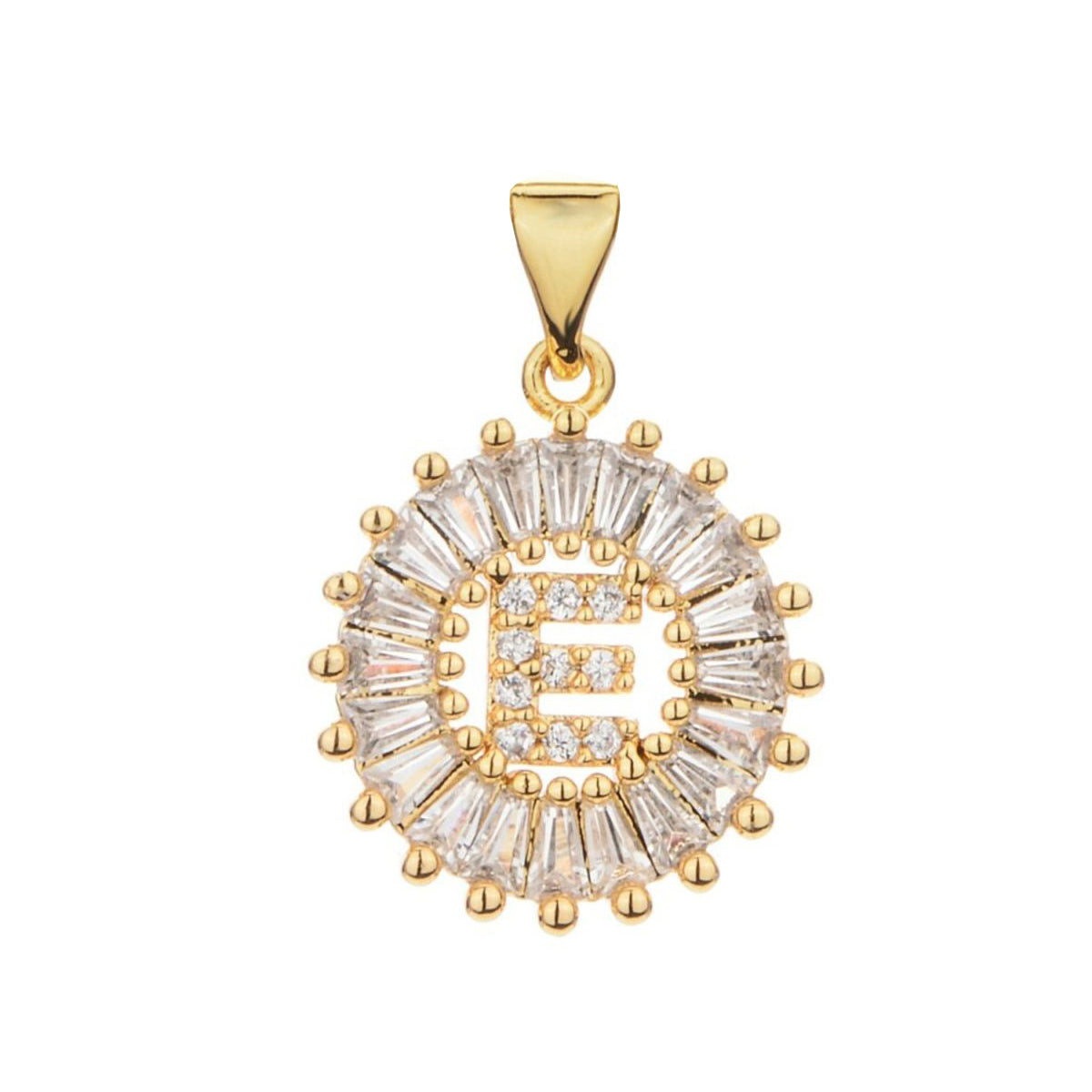 Gold Baguette Initial Alphabet Letter E Pendant Bulk