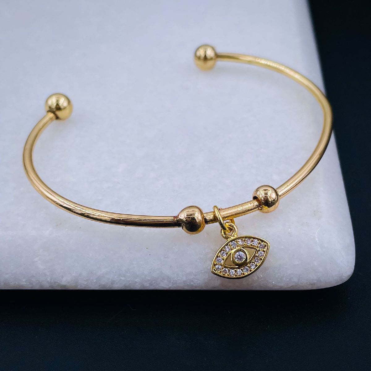 Copper Cubic Zirconia Gold Evil Eye Cuff Kada For Women Girl Bulk