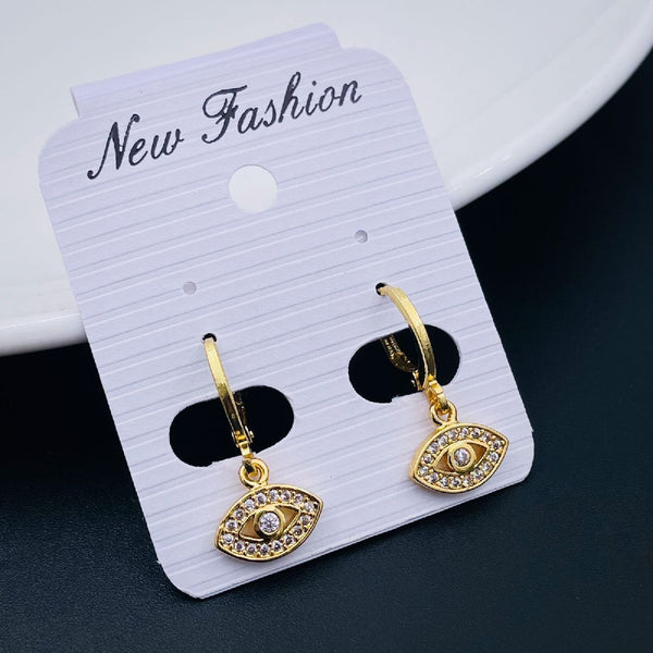 Eye 18K Gold Cubic Zirconia Brass Hoop Earring Pair For Women Bulk Main image