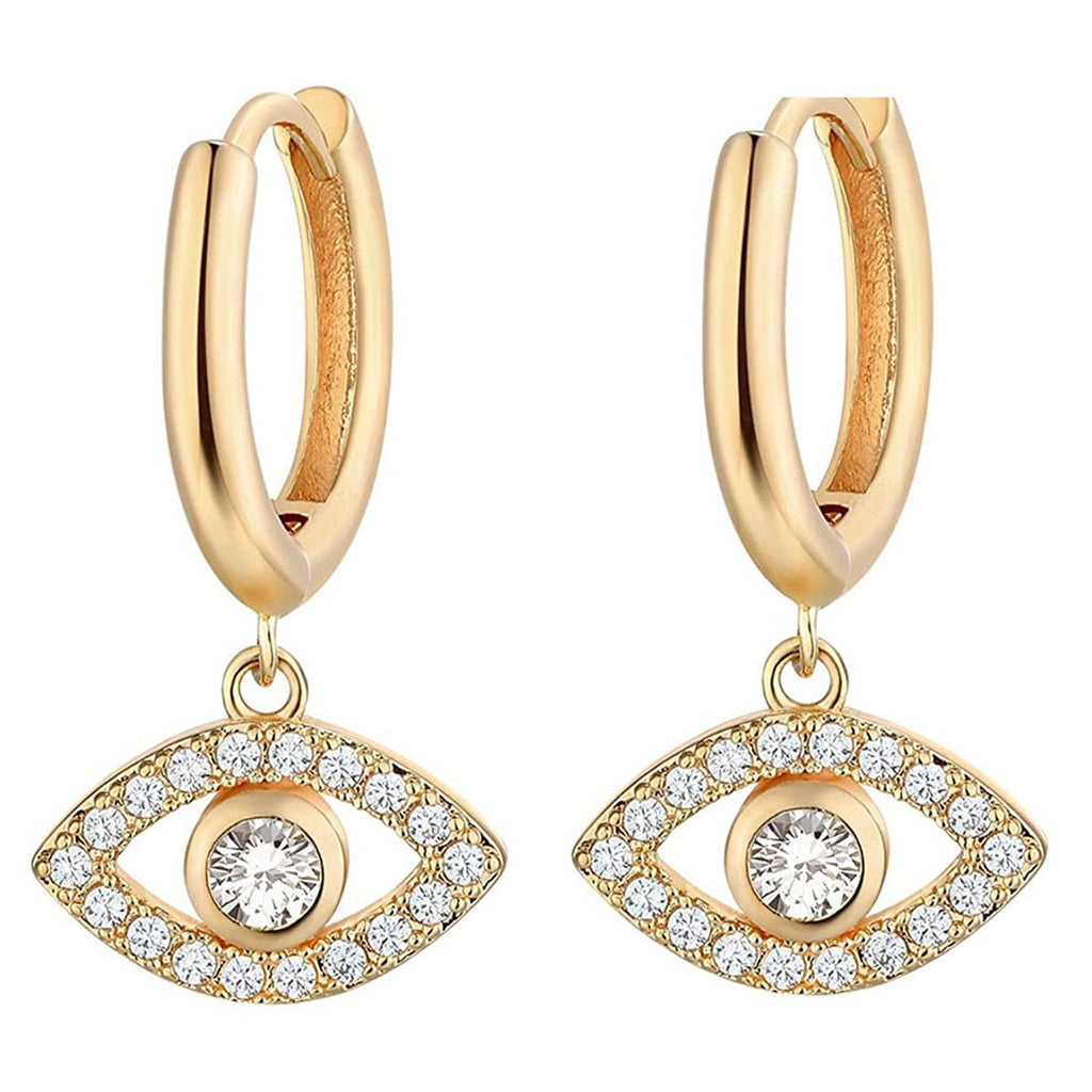 Eye 18K Gold Cubic Zirconia Brass Hoop Earring Pair For Women Bulk
