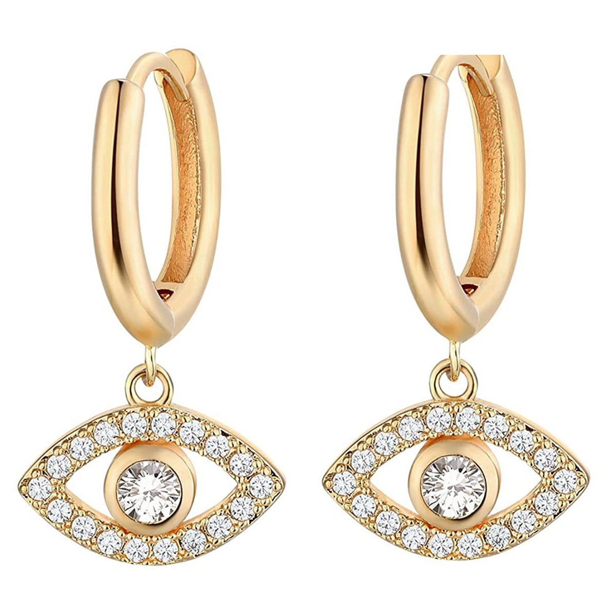 Eye 18K Gold Cubic Zirconia Brass Hoop Earring Pair For Women Bulk