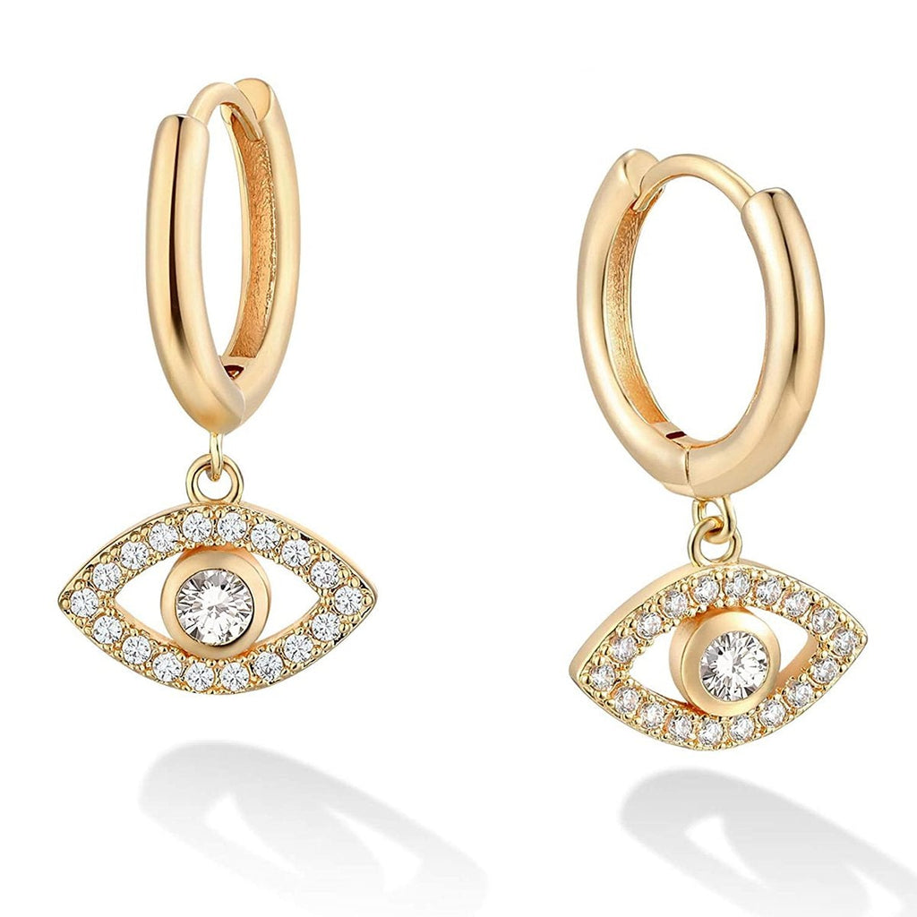 Eye 18K Gold Cubic Zirconia Brass Hoop Earring Pair For Women Bulk