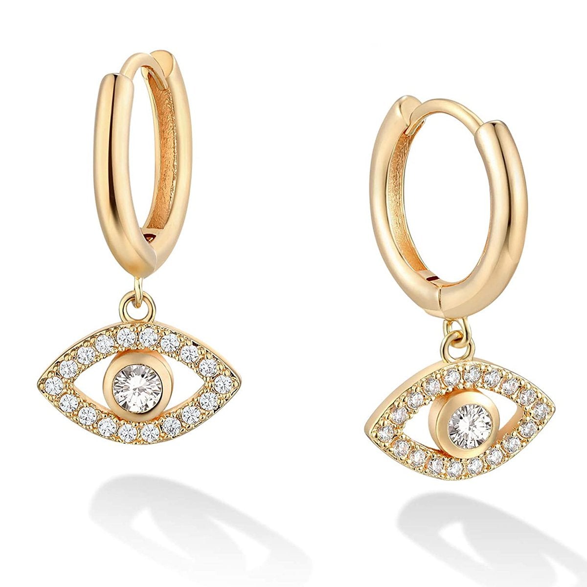 Eye 18K Gold Cubic Zirconia Brass Hoop Earring Pair For Women Bulk