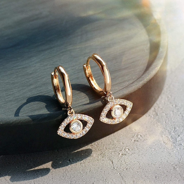 Eye 18K Gold Cubic Zirconia Brass Hoop Earring Pair For Women Bulk Secondary image