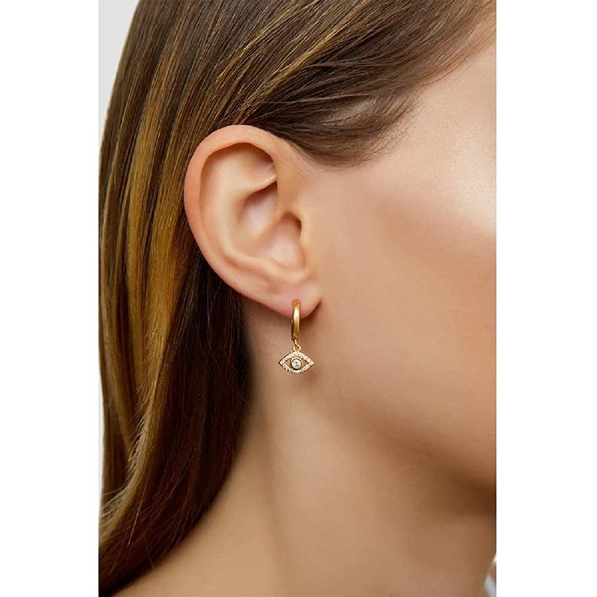Eye 18K Gold Cubic Zirconia Brass Hoop Earring Pair For Women Bulk